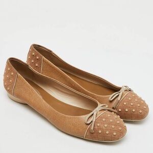 TOD’S Gommini Beige Tan Leather‎ Suede Ballet Flats Size 41
